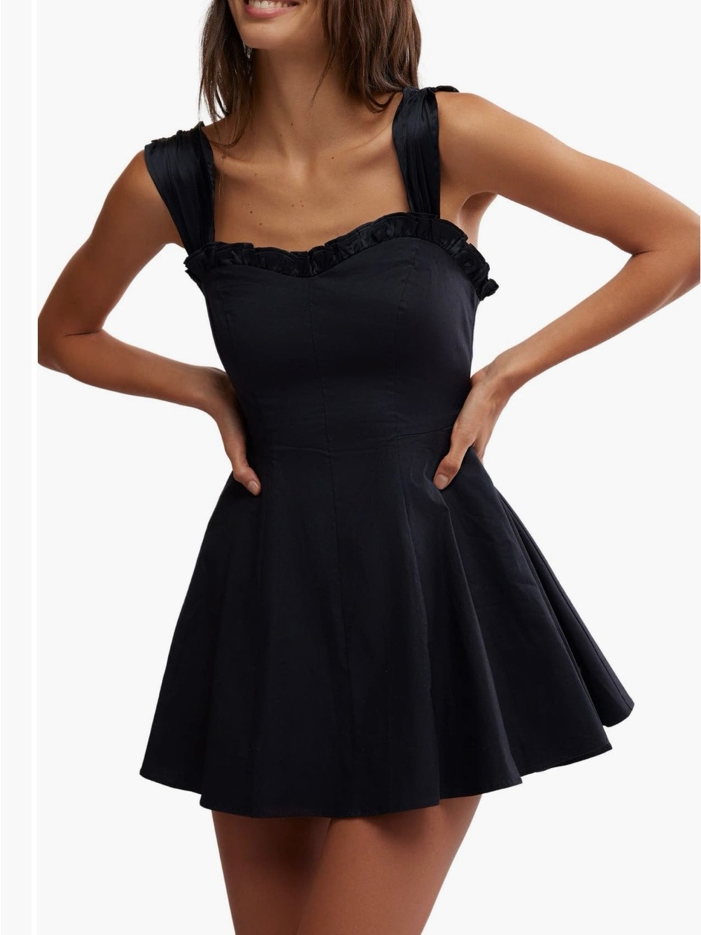 Free People Black Ruffle-Trim Mini Dress with Wide Straps NWOT